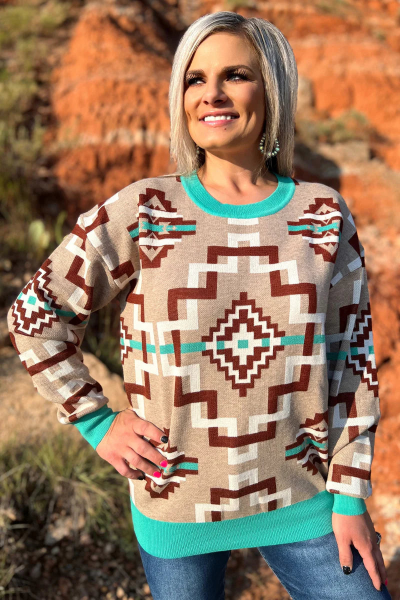 Artesia Valley Aztec Sweater Top- Also in Plus Size