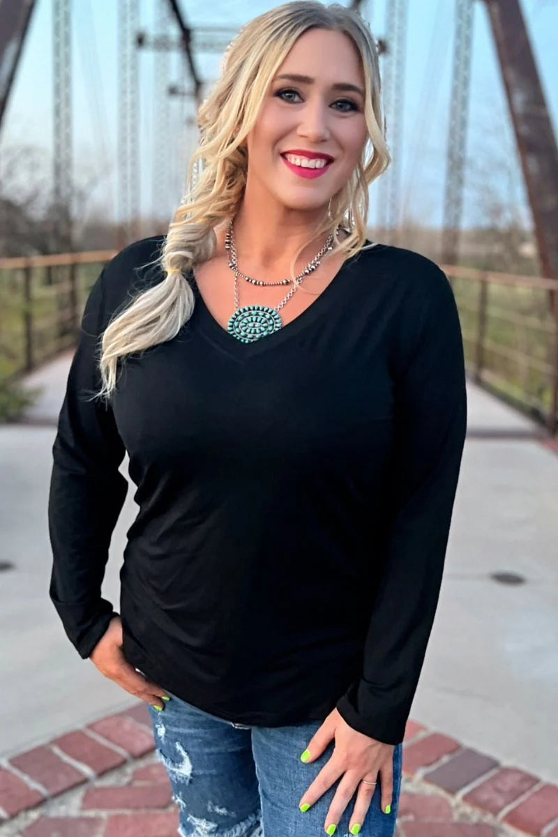 Simple Sterling Black Long Sleeve Top - Also in Plus Size