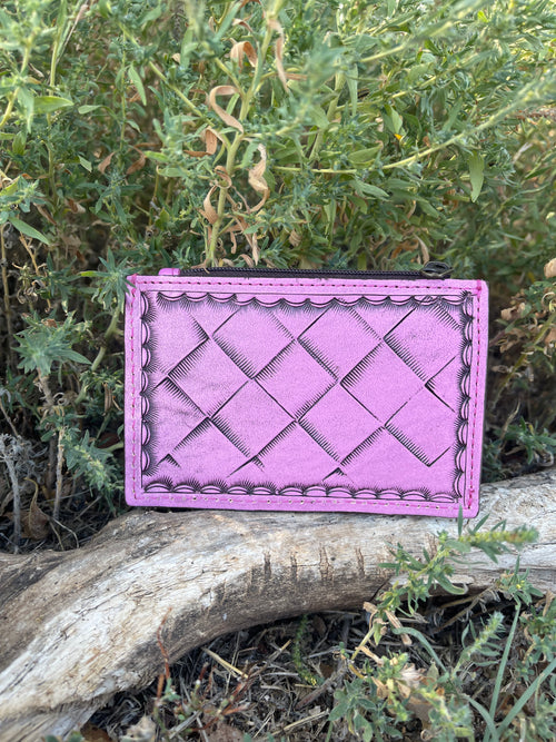 Brody Pink Leather Tooled Card Holder