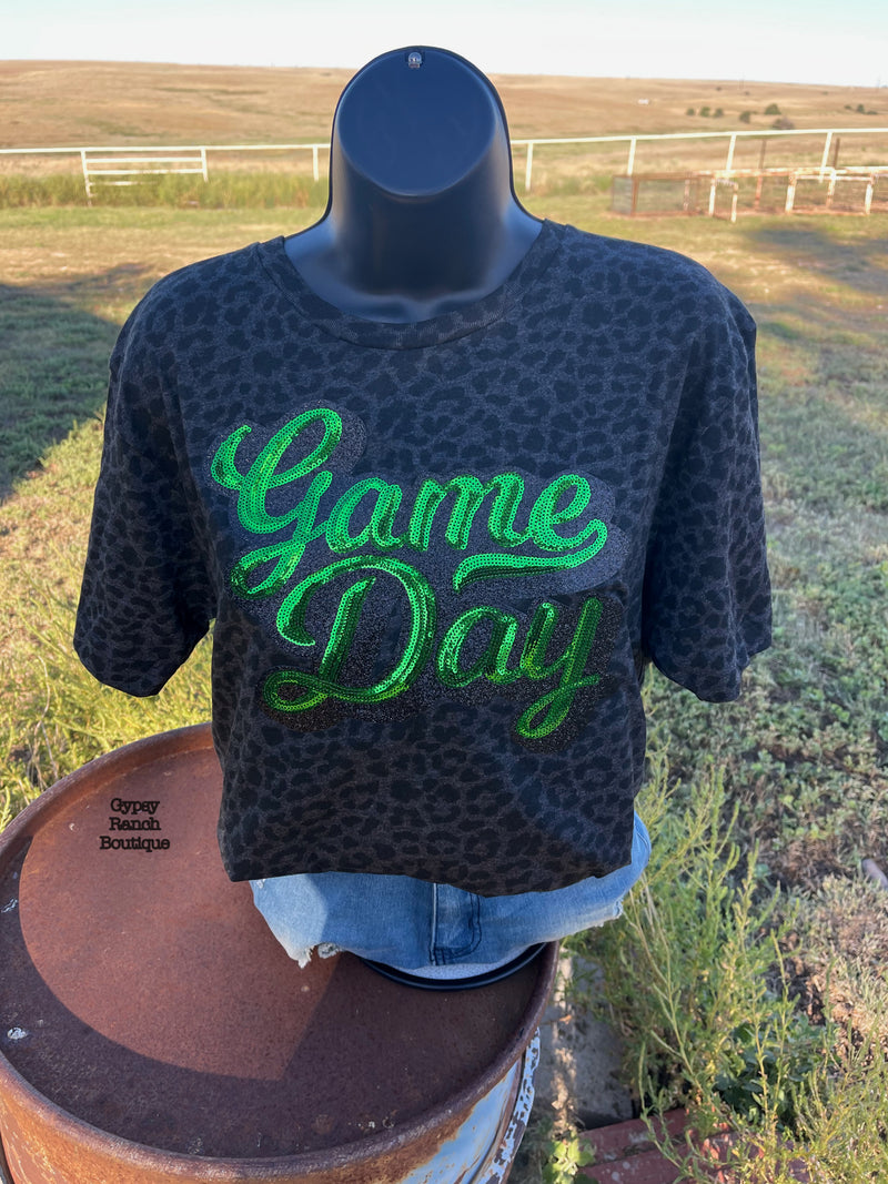 Leopard Game Day Green Sequin Top - Also in Plus Size