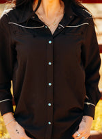 Waylon Black with Turquoise Buttons Top - Also in Plus Size