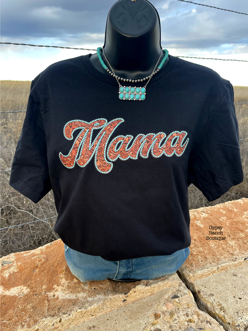 Mama Tooled Scroll Turquoise Tee - Also in Plus Size