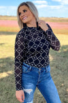 Hensley Black  Aztec Mesh Layering Top - Also in Plus Size