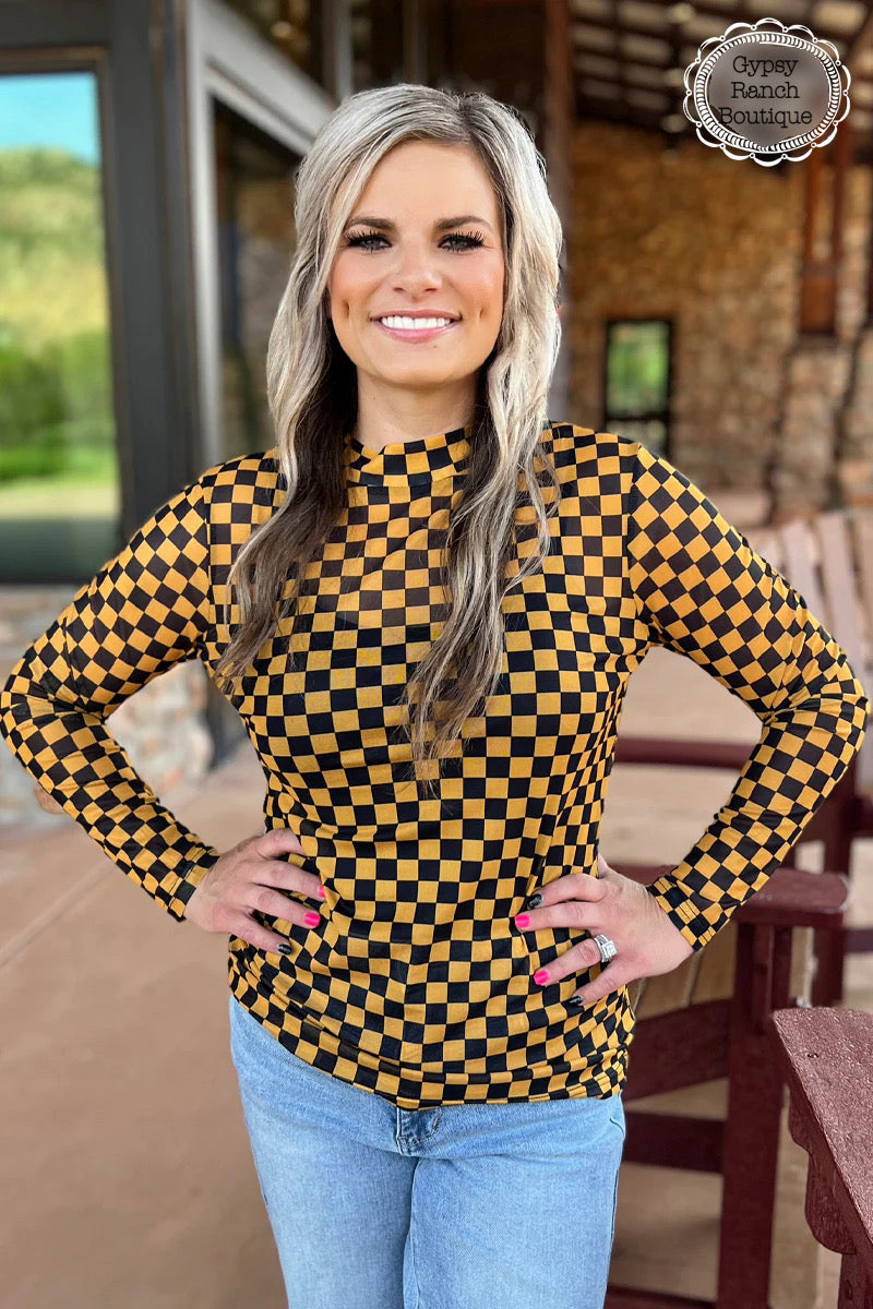 Pep Rally Blk & Gold Mesh Layering Top - Also in Plus Size