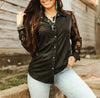 Cattlemen Couture Black Lace Turquoise Buttons Top - Also in Plus Size