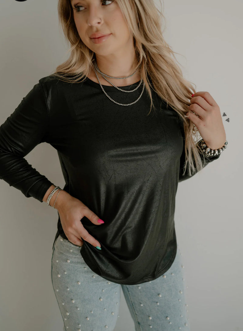 Swanky Leather Lux Black Top - Also in Plus Size