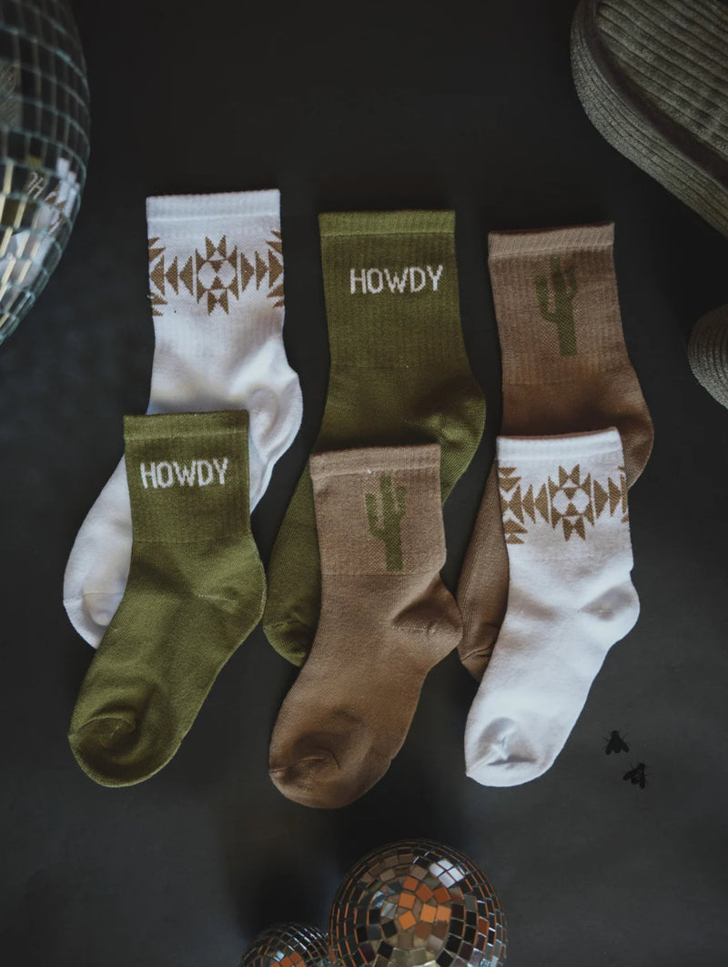 Howdy Olive Socks -3 pack