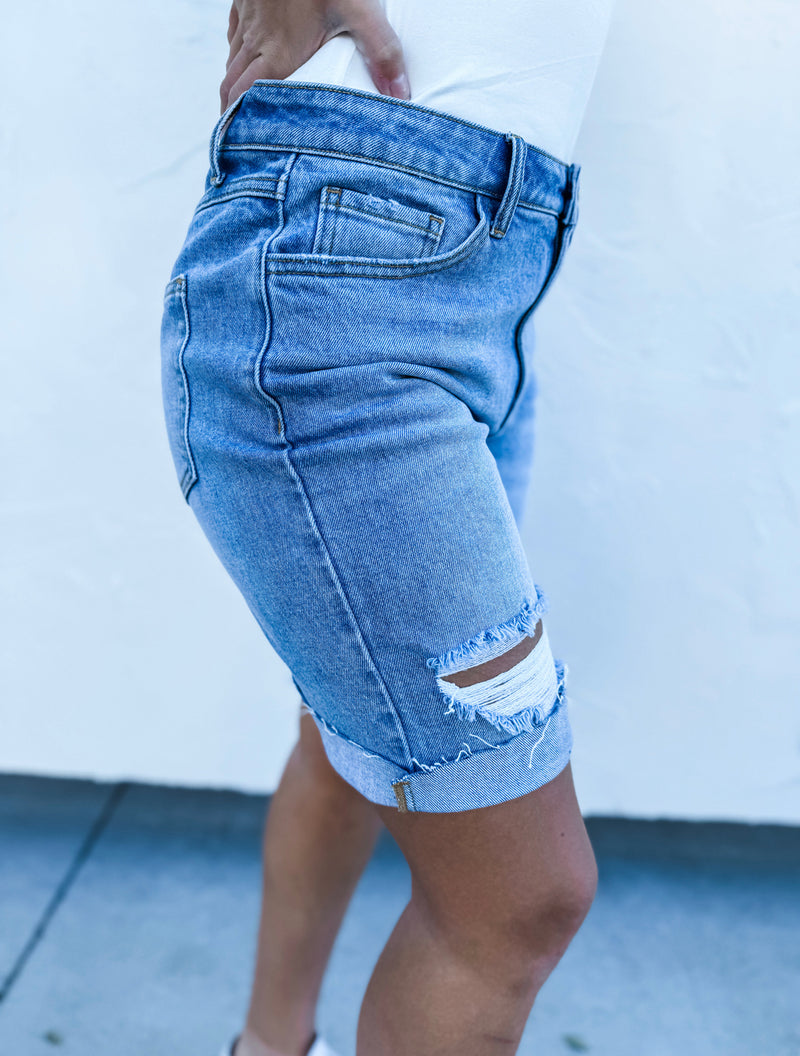 Blakeley Distressed Bermuda Shorts - Also in Plus Size