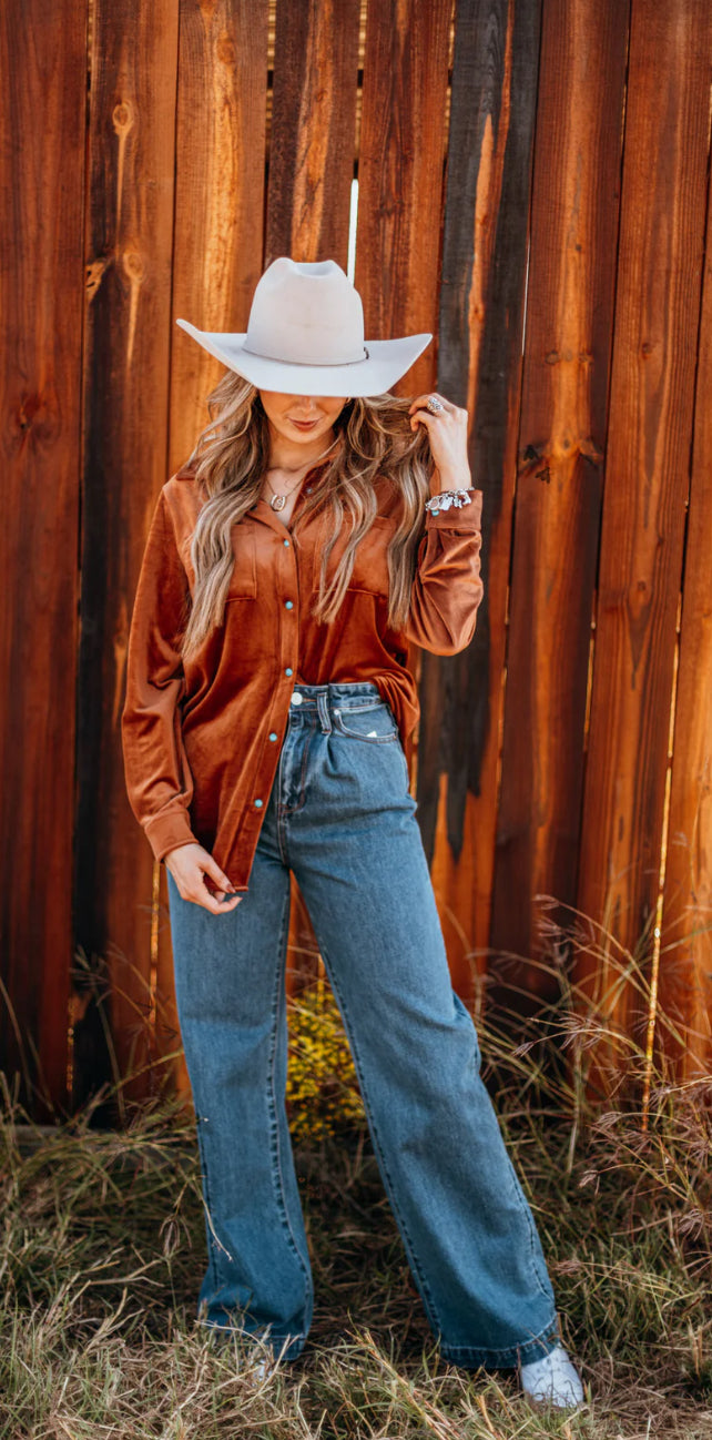 Velvet Moves Rust Turquoise Buttons Top - Also in Plus Size