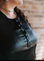 Lamar Black Henley Turquoise Pearl Snap Top - Also in Plus Size