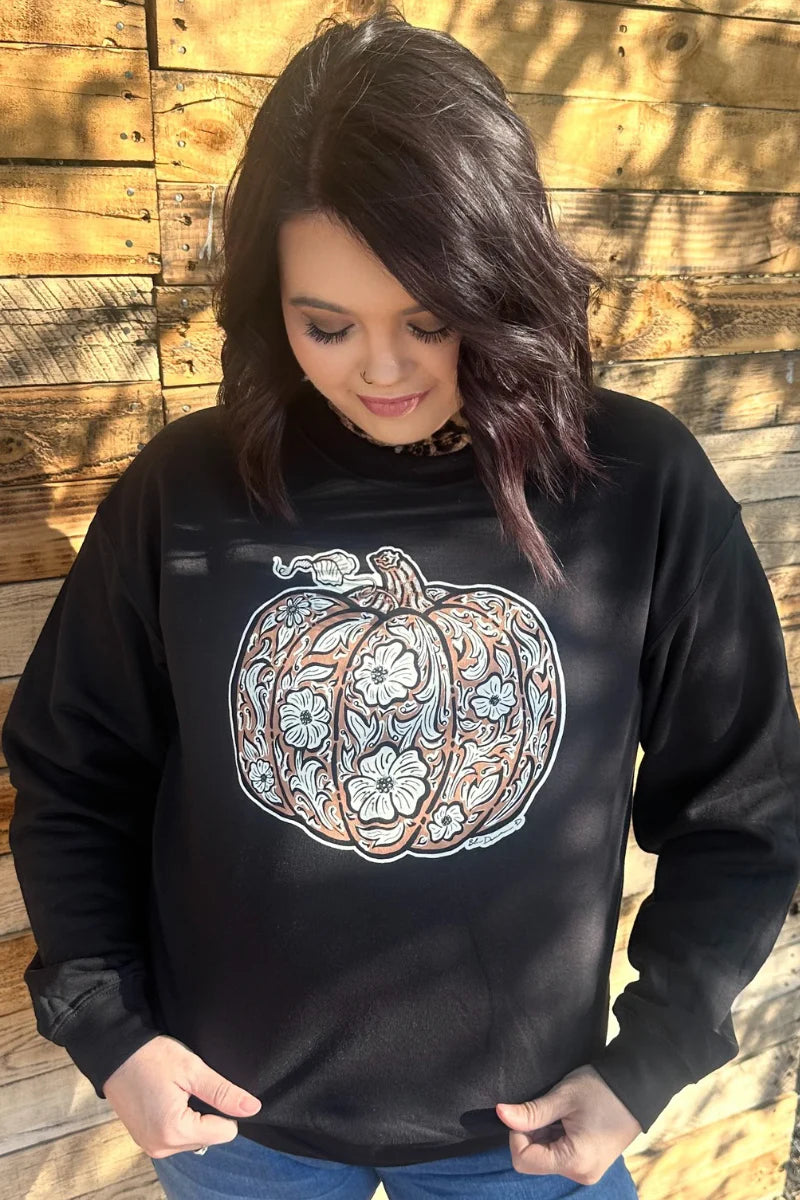 Tooled Pumpkin Sweatshirt - Also in Plus Size