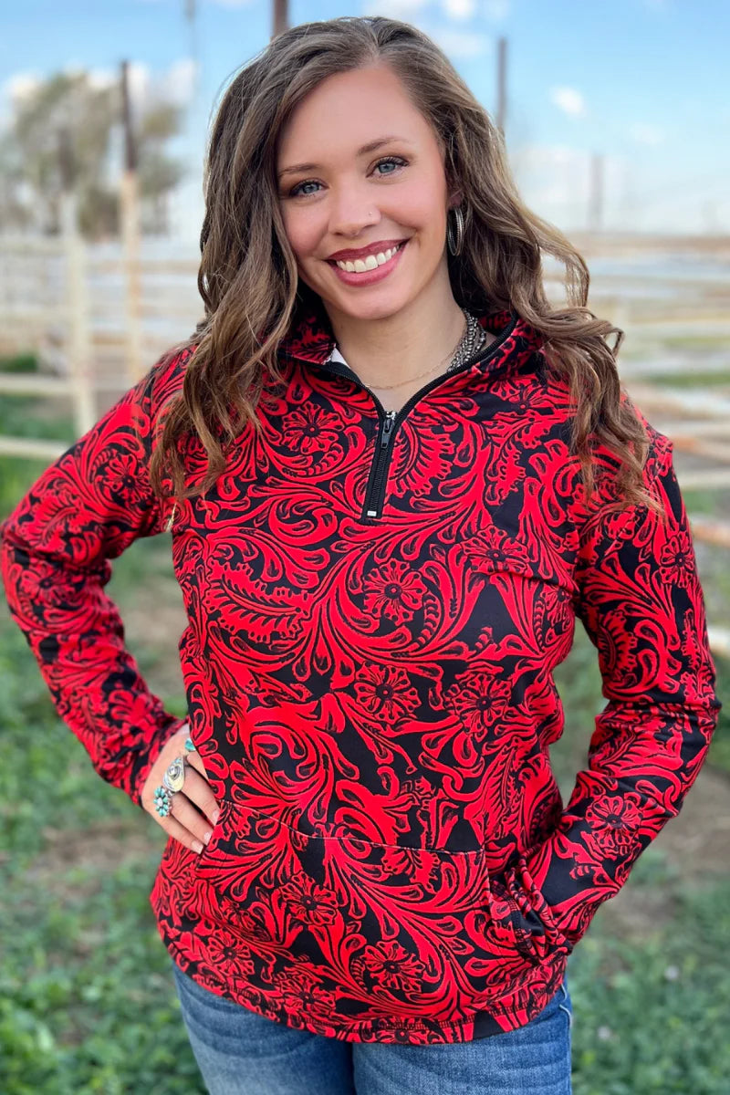 Tailgate Red & Black Tooled Pullover - Also in Plus Size