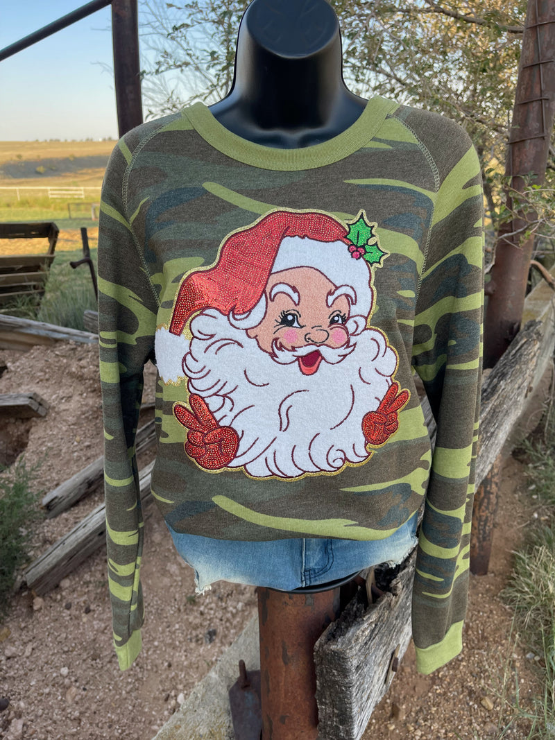 Sequin Santa Camo Christmas Sweatshirt - Also in Plus Size