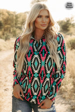 Pensacola Pink Turquoise Aztec Pullover - Also in Plus Size