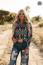 Pensacola Pink Turquoise Aztec Pullover - Also in Plus Size