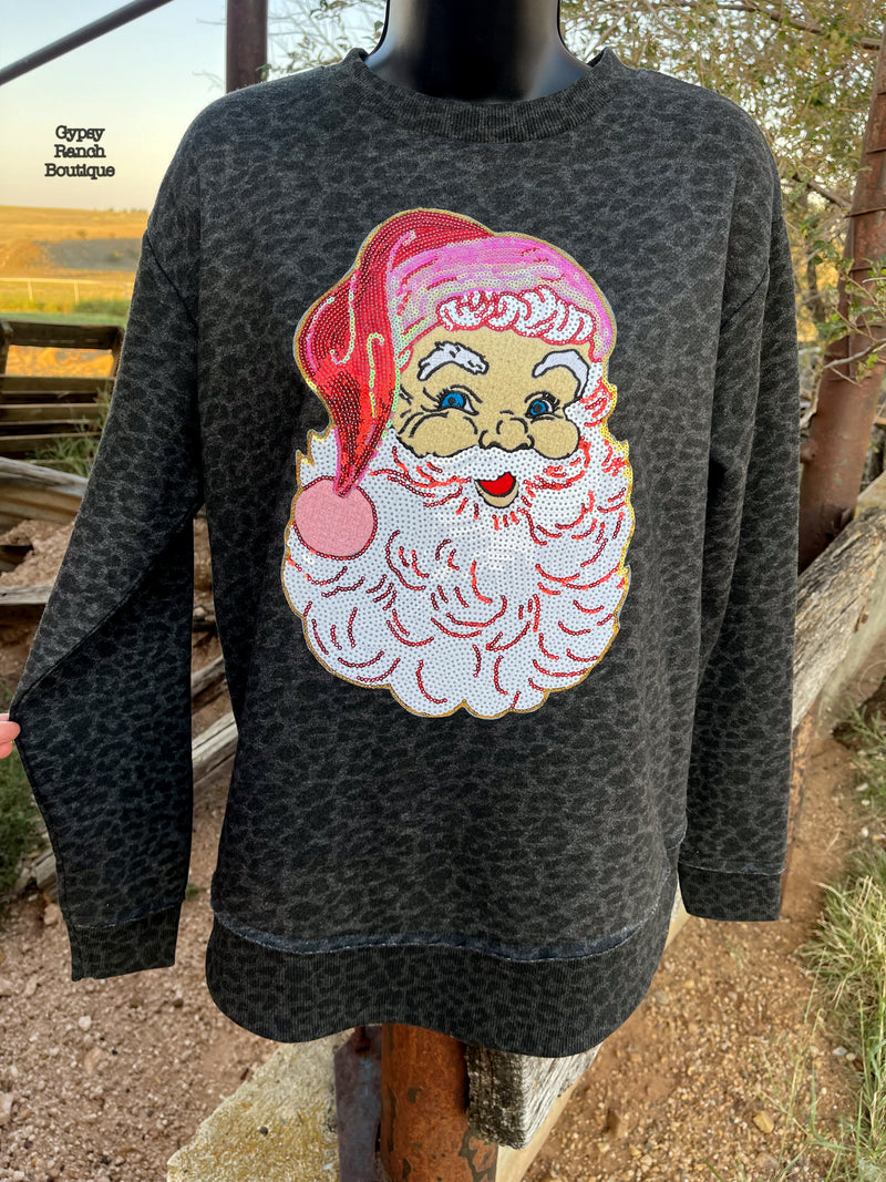 Pink Sequin Santa Leopard Pullover Top - Also in Plus Size