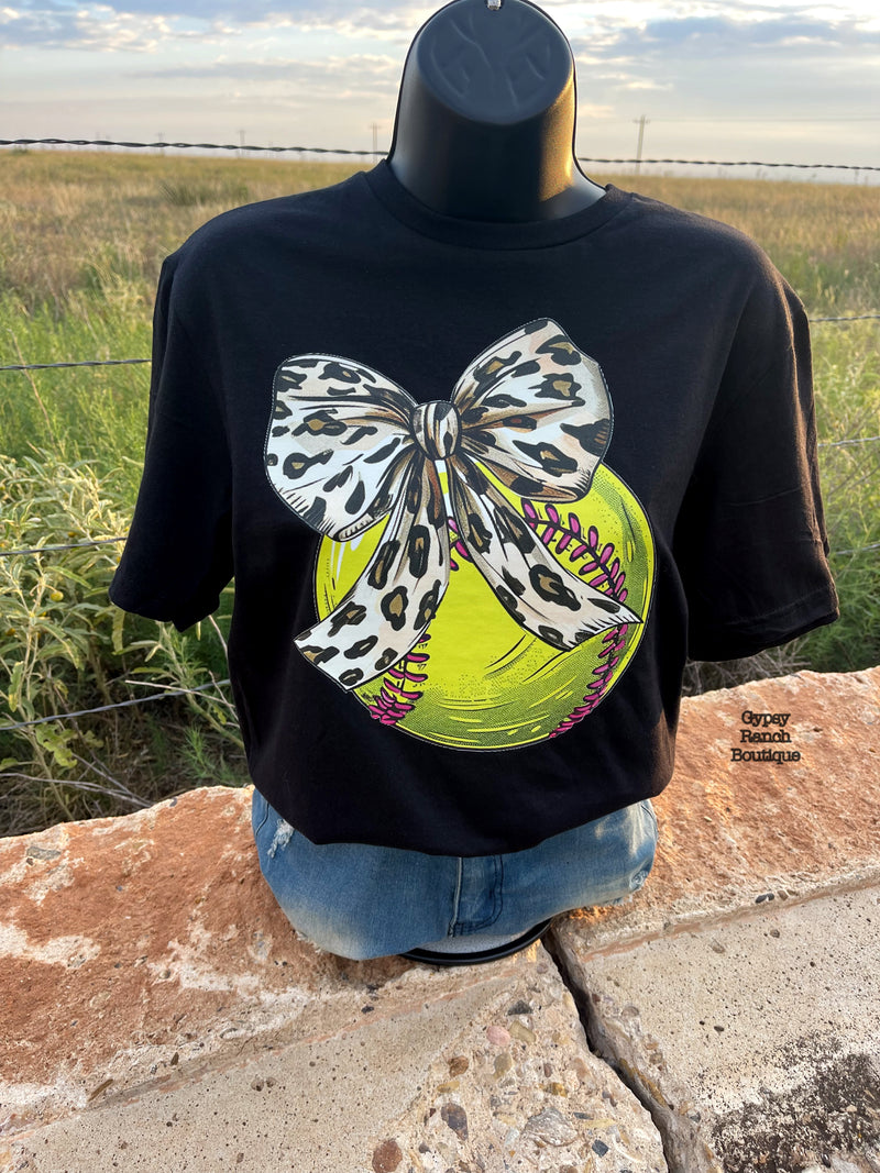 Softball Leopard Bow Tee - Also in Plus Size