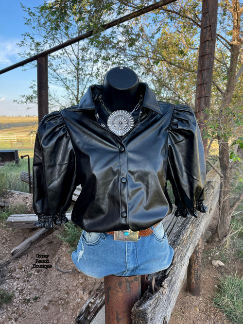 Lux Leather Black Top - Also in Plus Size