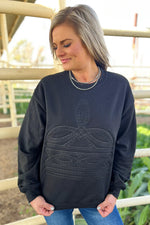 Bar M Boot Stitched Embossed Sweatshirt - Also in Plus Size