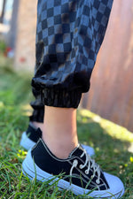 Friday Night Black Checkered Cargo Jogger Pants - Also in Plus Size