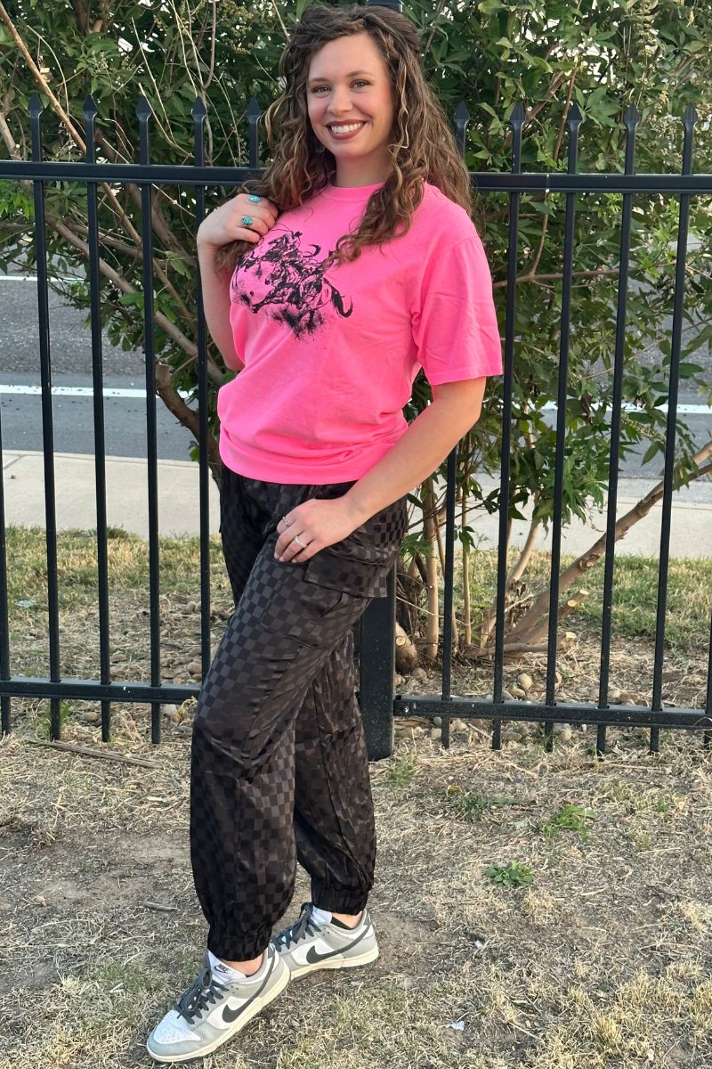 Friday Night Black Checkered Cargo Jogger Pants - Also in Plus Size