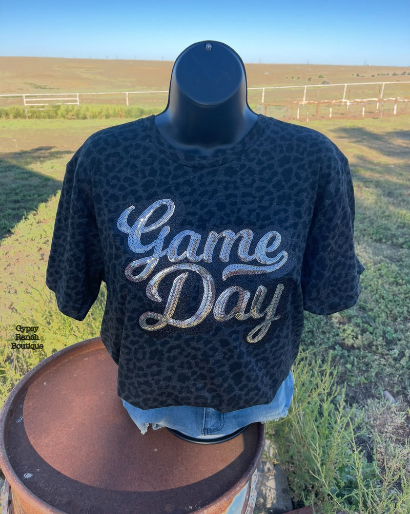 Leopard Game Day Silver Sequin Top - Also in Plus Size