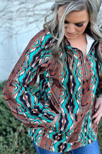 South Bound Tooled Aztec Pullover Top - Also in Plus Size