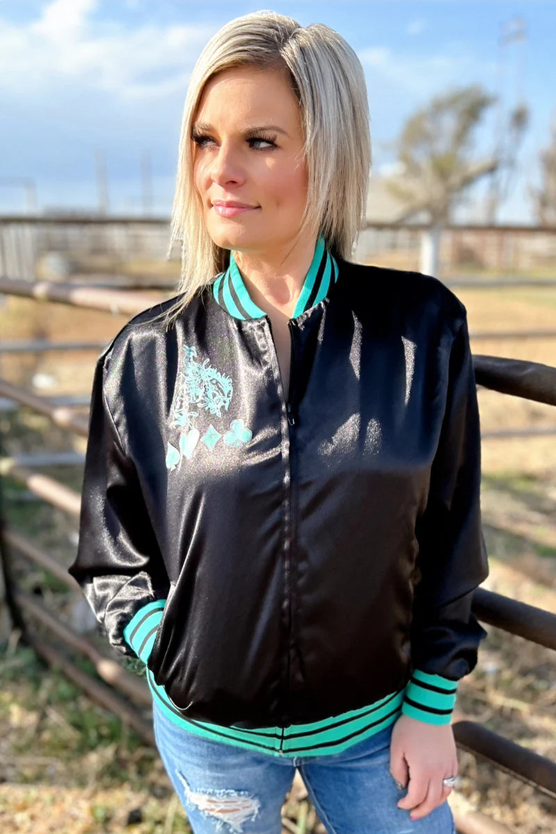 Double Down Turquoise Black Jacket - Also in Plus Size