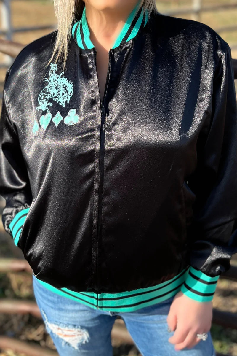 Double Down Turquoise Black Jacket - Also in Plus Size