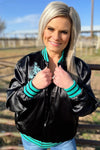 Double Down Turquoise Black Jacket - Also in Plus Size