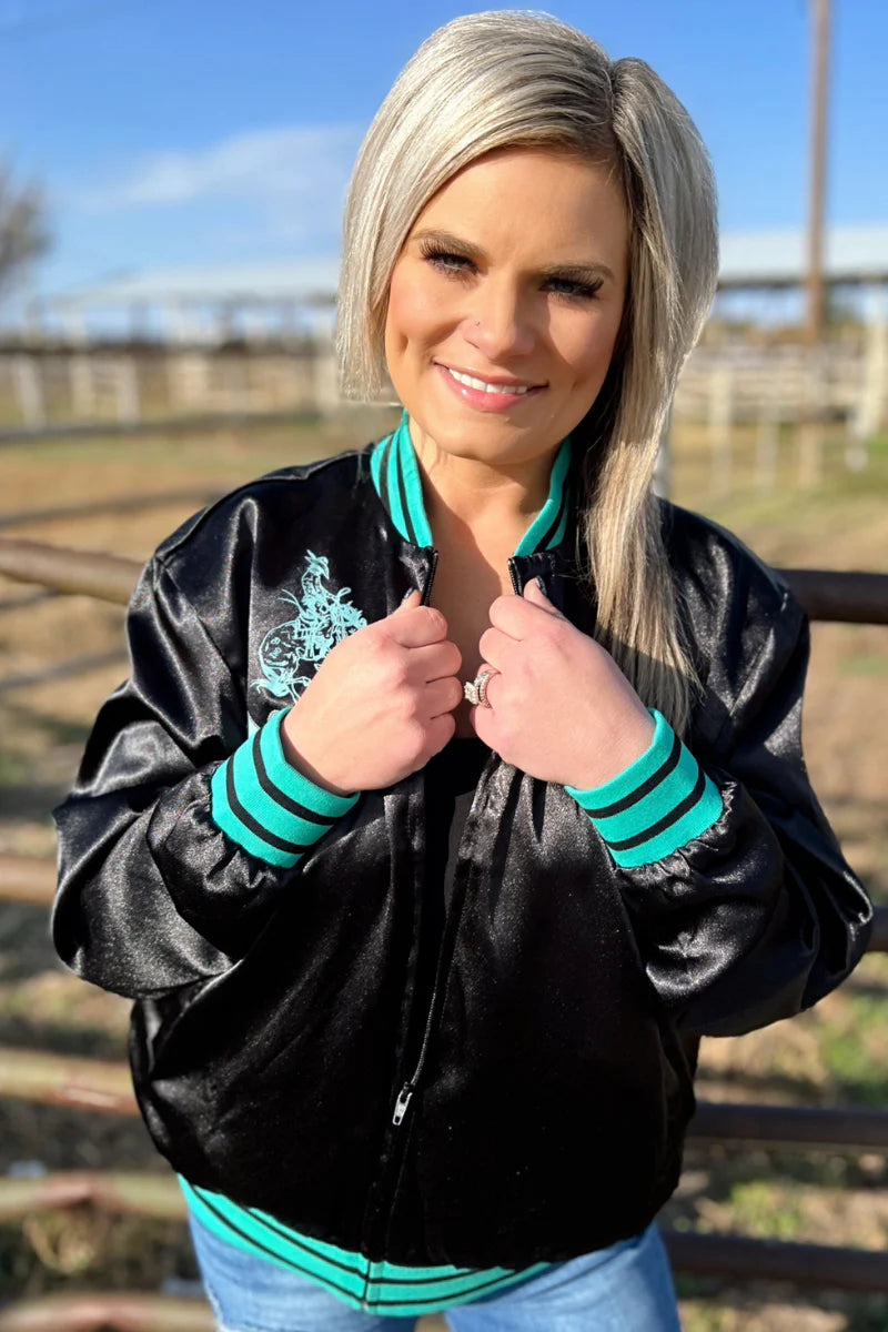 Double Down Turquoise Black Jacket - Also in Plus Size