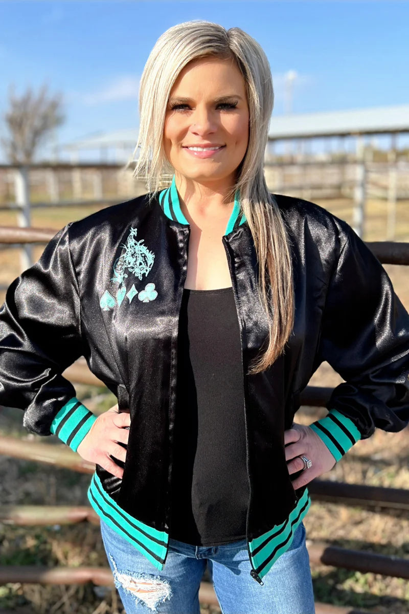 Double Down Turquoise Black Jacket - Also in Plus Size