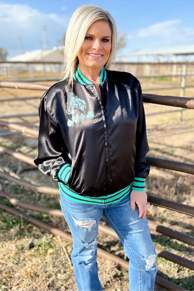 Double Down Turquoise Black Jacket - Also in Plus Size