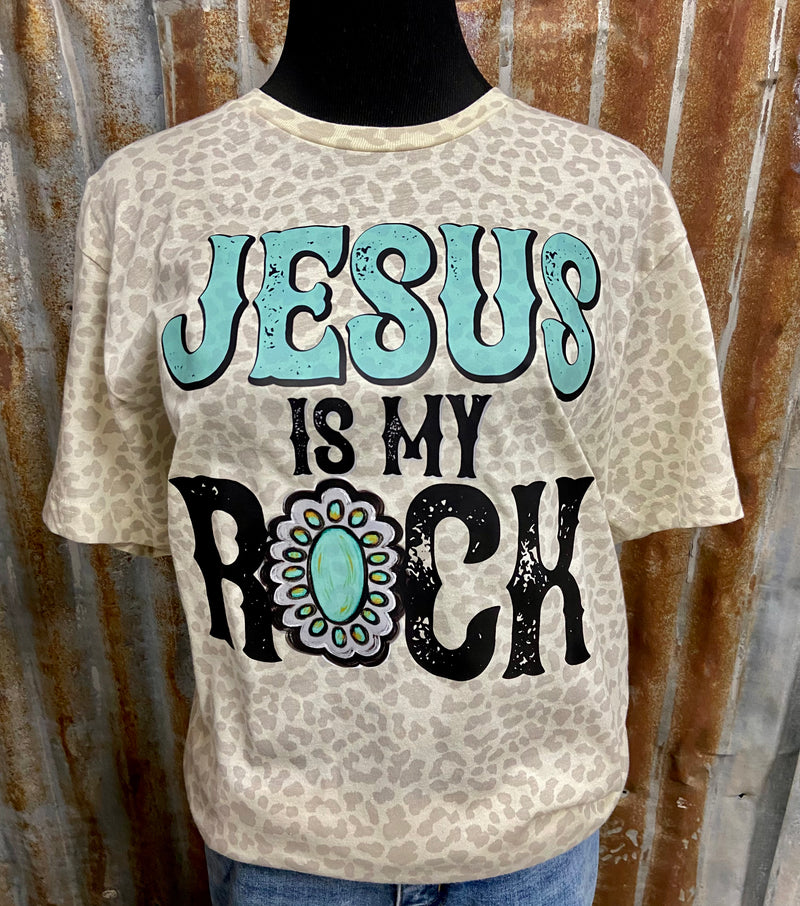 Jesus Is my Rock on Leopard Tee - Also in Plus Size