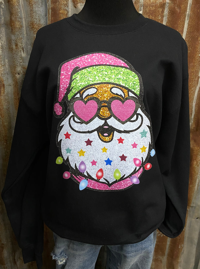 Retro Santa on Black Sweatshirt - Also can in Plus Size