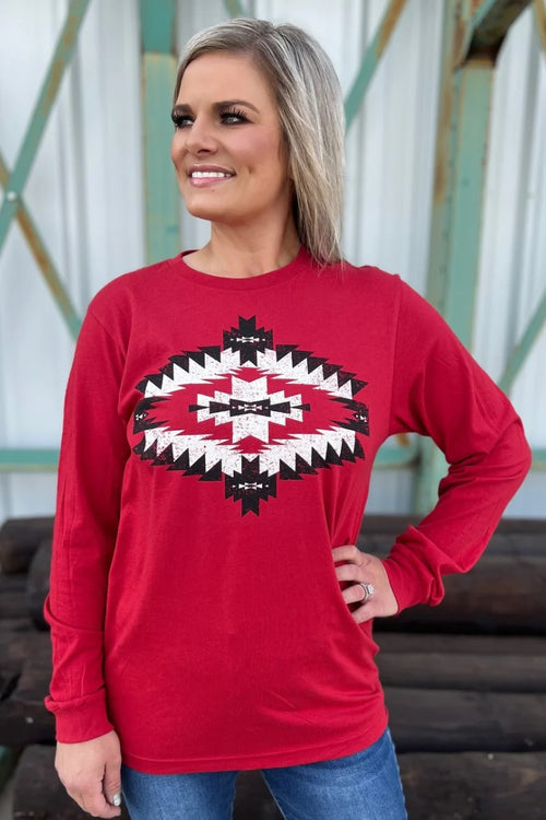 Olsen Aztec Long Sleeve Top - Also in Plus Size