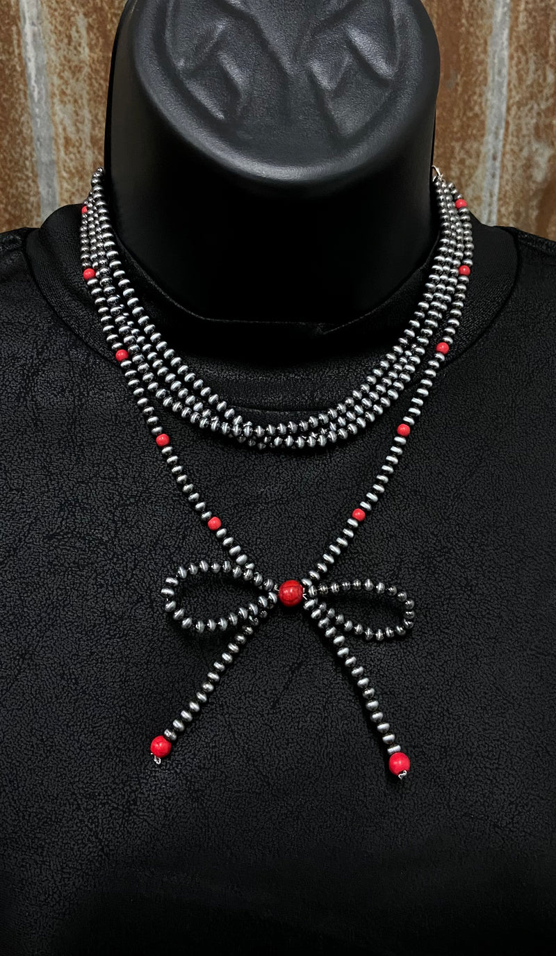 Rambler Red Bow & Pearl Necklace