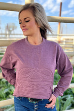 Small Town Boot Stitched Embossed Sweatshirt - Also in Plus Size