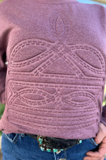 Small Town Boot Stitched Embossed Sweatshirt - Also in Plus Size