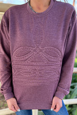 Small Town Boot Stitched Embossed Sweatshirt - Also in Plus Size