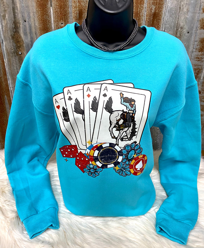 Aces Wild on Turquoise Sweatshirt - Also in Plus Size