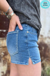 Buckstitch Denim Shorts - Also in Plus Size