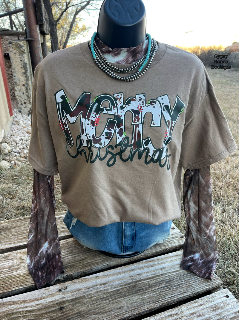 Merry Christmas Cowhide Tee - Also in Plus Size