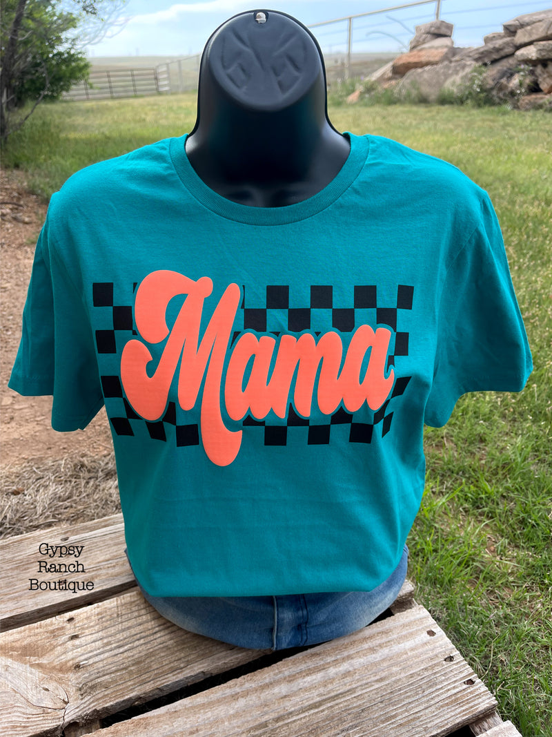 Mama Neon Coral Puff Print on Jade Tee - Also in Plus Size