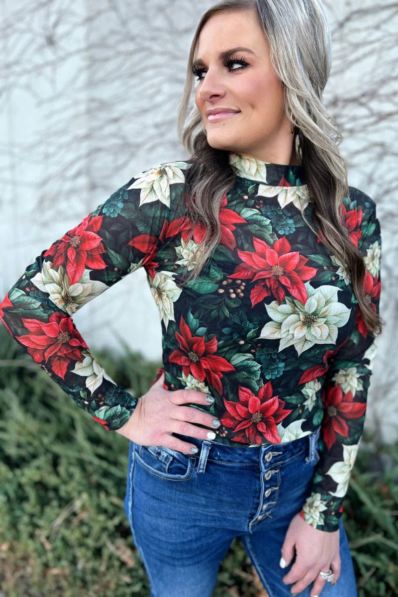 Poinsetta Mesh Layering Top - Also in Plus Size