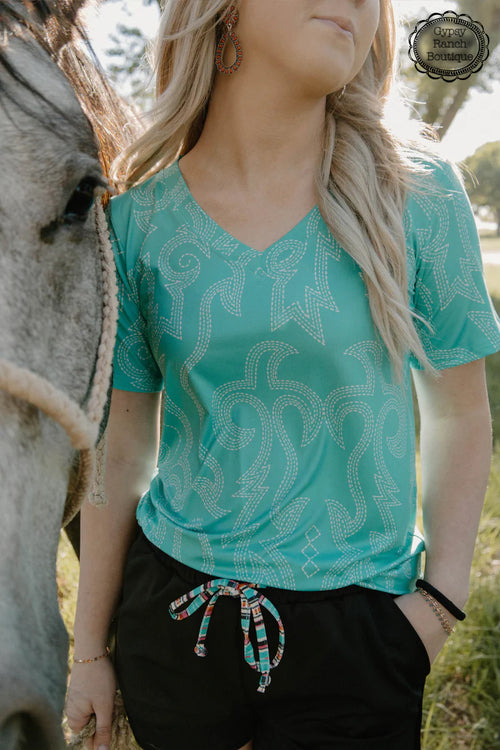 Lakeside Turquoise Boot Stitch Top - Also in Plus Size