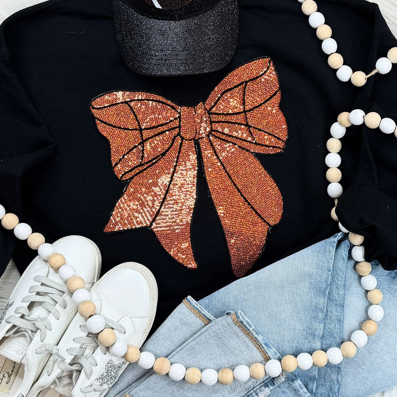 Basketball Bow Sequin Patch Sweatshirt - Also in Plus Size