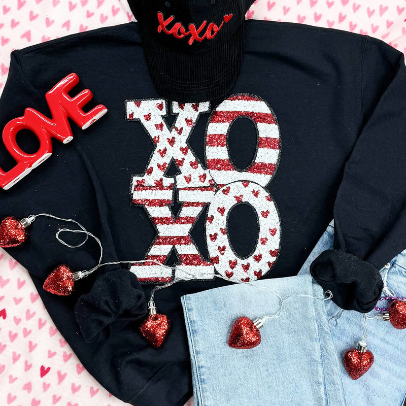 XOXO Sequin Patch Black Sweatshirt - Also in Plus Size