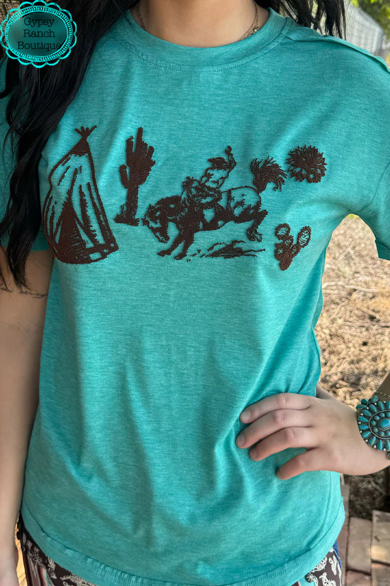 Born on Derby Day Turquoise Embroidered Top - Also in Plus Size