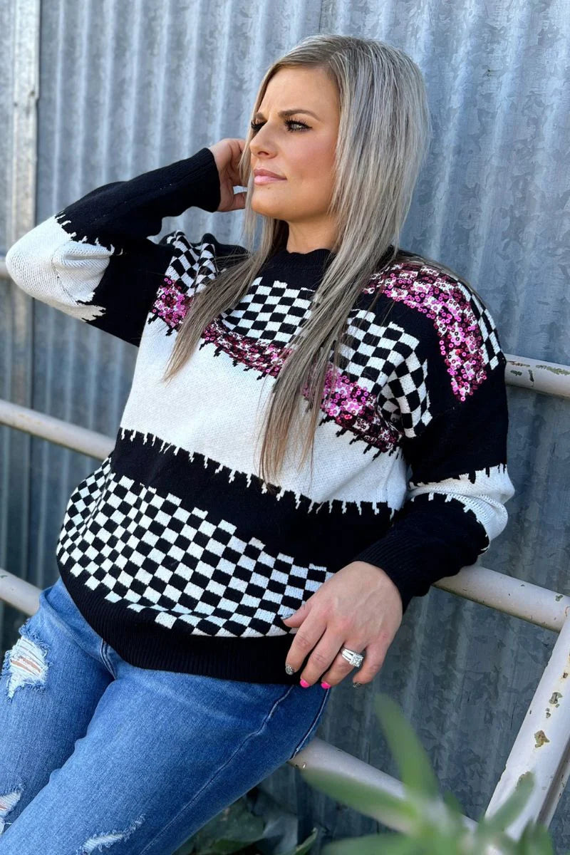 Carolina Checkered Sweater Top - Also in Plus Size